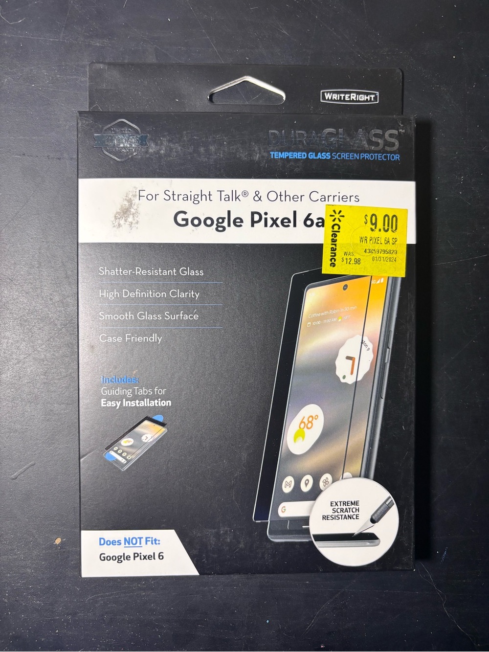 Google Pixel 6a Tempered Glass Screen Protector - Black Packaging